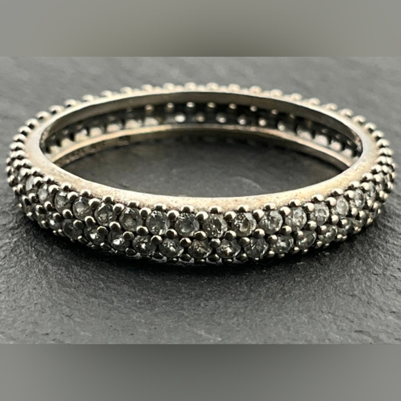 Pandora ✨ Sterling Silver Double Row Pave Band Ring Size 8 - Picture 7 of 7